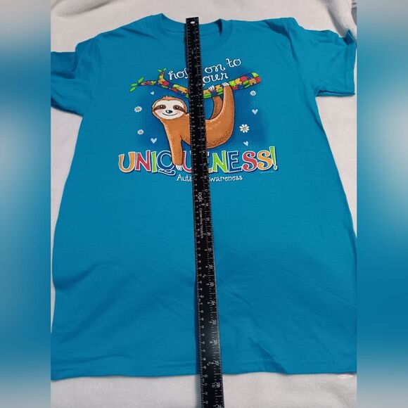 Autism Awareness Hold on to your Uniqueness Sloth T-Shirt Gildan Heavy Cotton - Picture 5 of 7